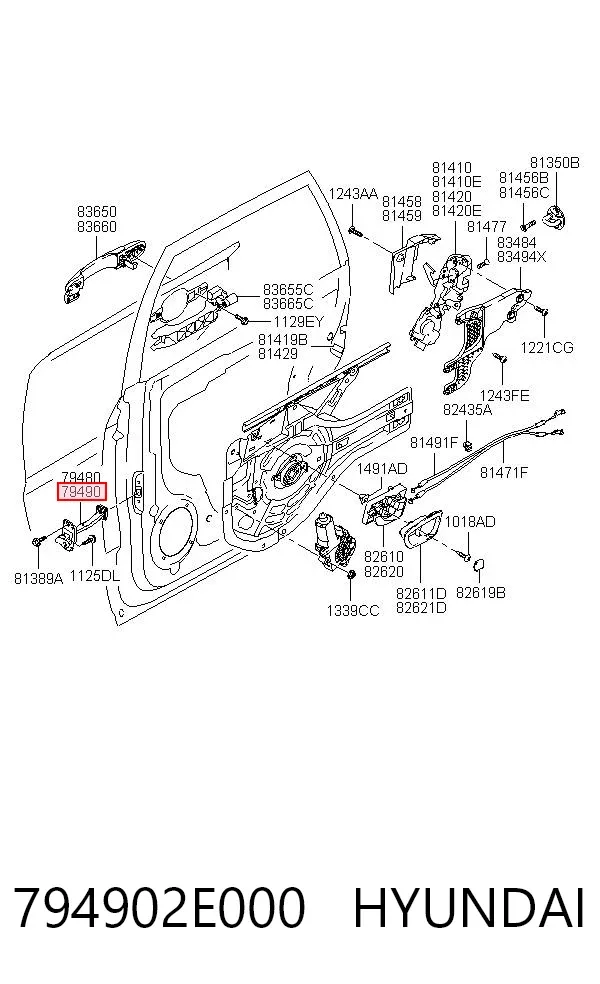 Ogranicznik drzwi tylny prawy 794902E000 Hyundai/Kia
