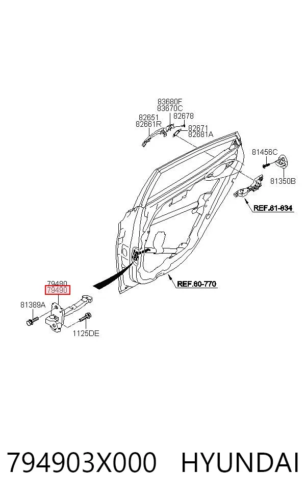 Ogranicznik drzwi tylny prawy 794903X000 Hyundai/Kia