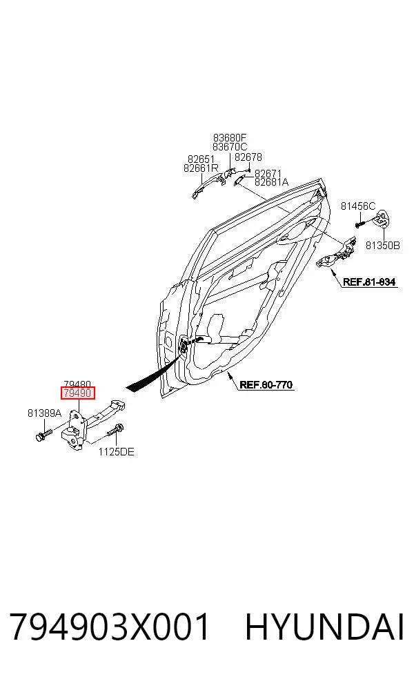 Ogranicznik drzwi tylny prawy 794903X001 Hyundai/Kia
