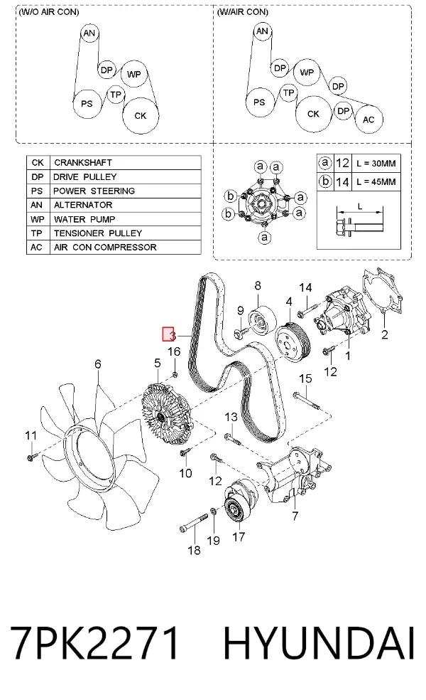 Pas napędowy mechanizmów 7PK2271 Hyundai/Kia