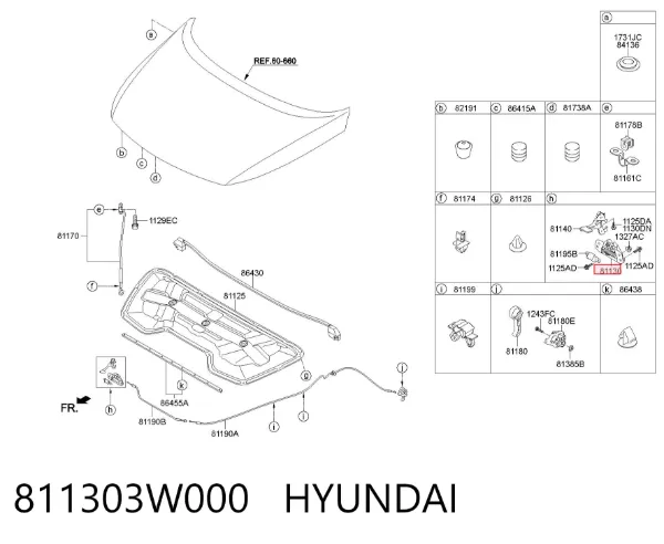 Zamek maski 811303W000 Hyundai/Kia