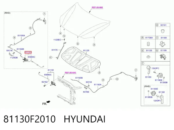 Zamek maski 81130F2010 Hyundai/Kia