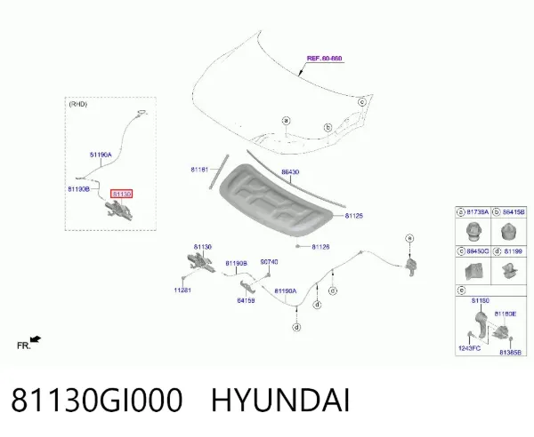 Zamek maski 81130GI000 Hyundai/Kia