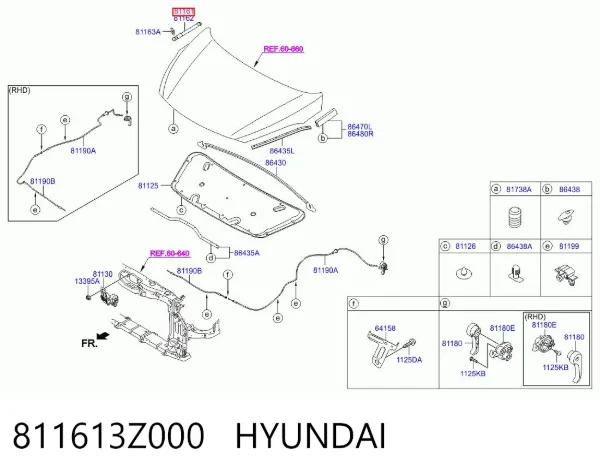 Amortyzator maski lewy = siłownik maski lewy 811613Z000 Hyundai/Kia