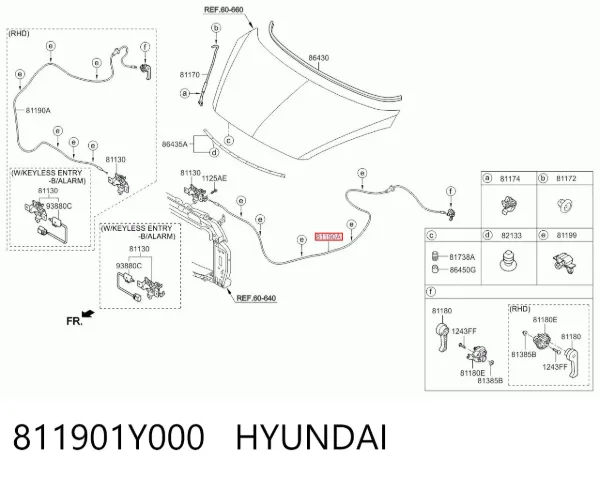 Linka otwierania maski 811901Y000 Hyundai/Kia