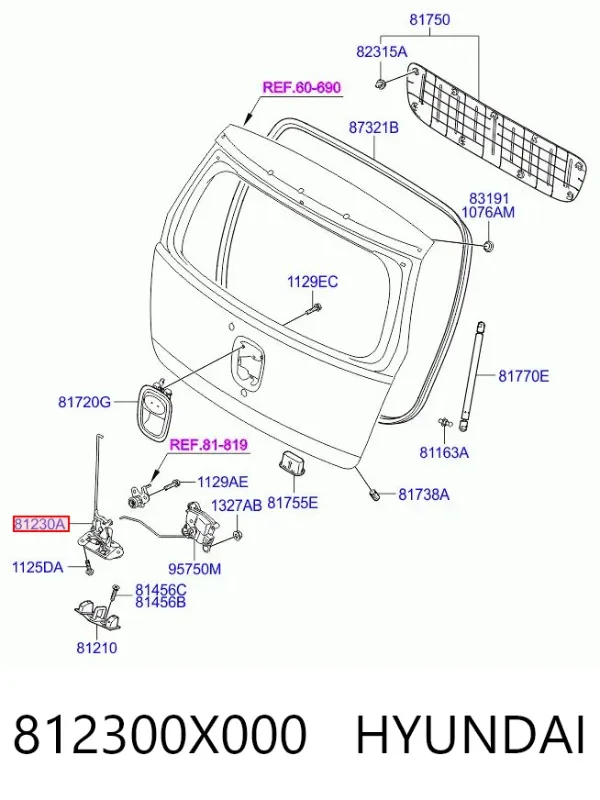 Zamek klapy bagażnika (3/5 drzwi tylnych) Hyundai I10 PA