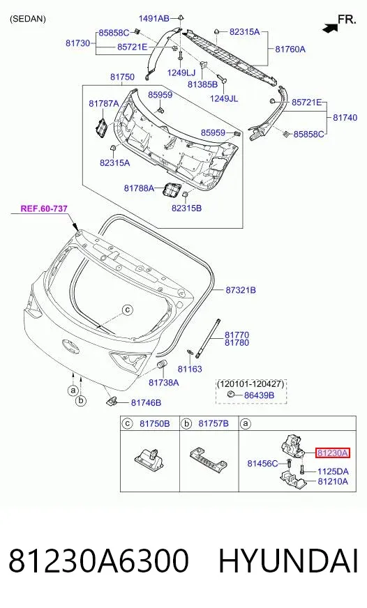 Zamek klapy bagażnika (3/5 drzwi tylnych) 81230A6300 Hyundai/Kia