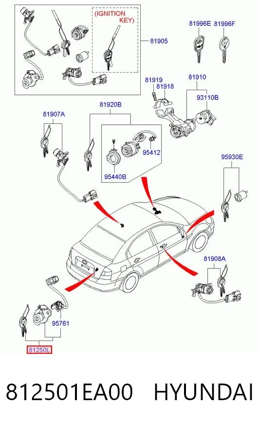 Wkładka zamka klapy bagażnika (3/5 drzwi tylnych) Hyundai Accent III