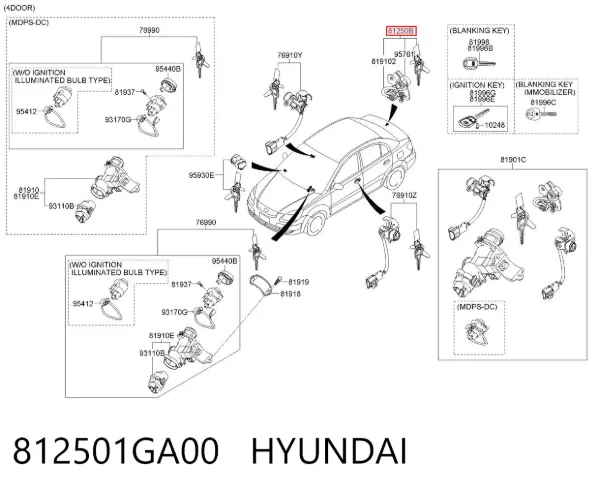 Wkładka zamka klapy bagażnika (3/5 drzwi tylnych) 812501GA00 Hyundai/Kia