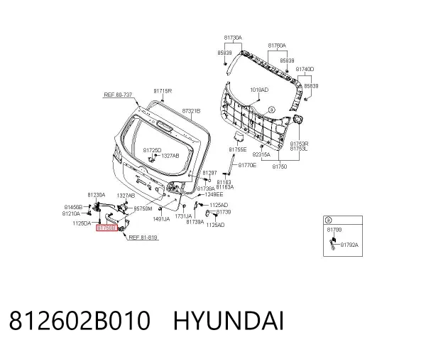 Klamka bagażnika (drzwi 3/5 tylnych) zewnętrzna 812602B010 Hyundai/Kia