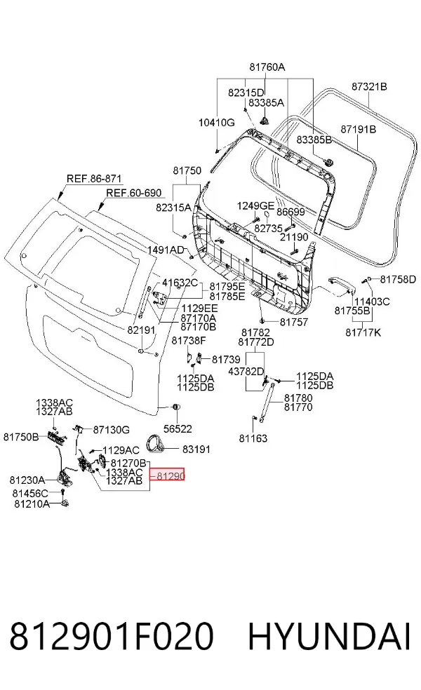 Silniczek zamka klapy bagażnika (drzwi 3/5 tylnych) 812901F020 Hyundai/Kia