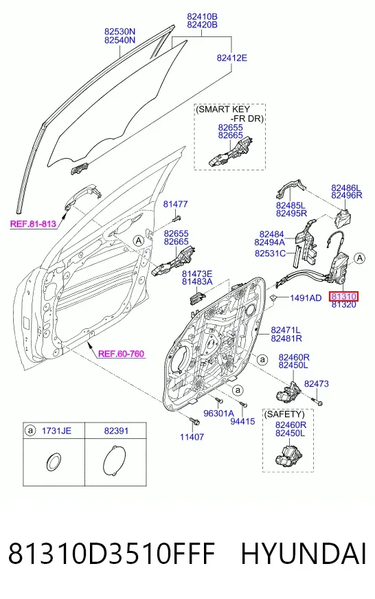 Zamek drzwi przednich lewych 81310D3510FFF Hyundai/Kia