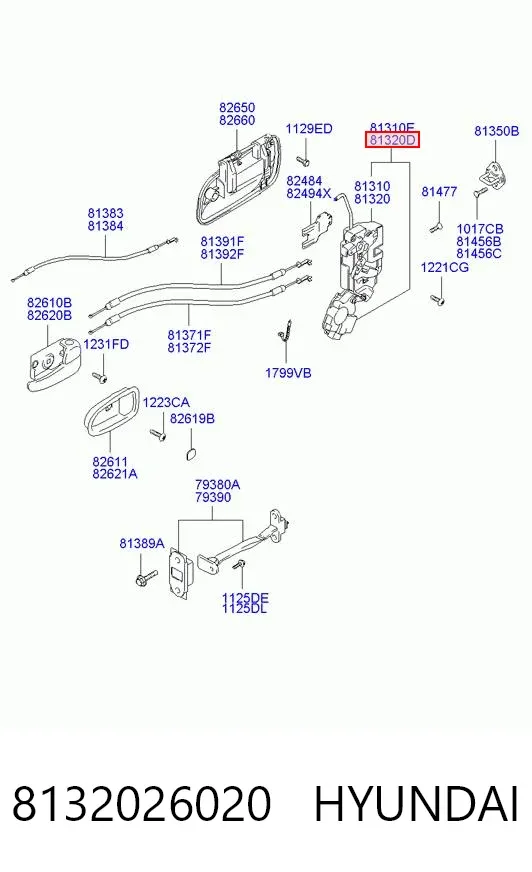 Zamek drzwi przednich prawych 8132026020 Hyundai/Kia