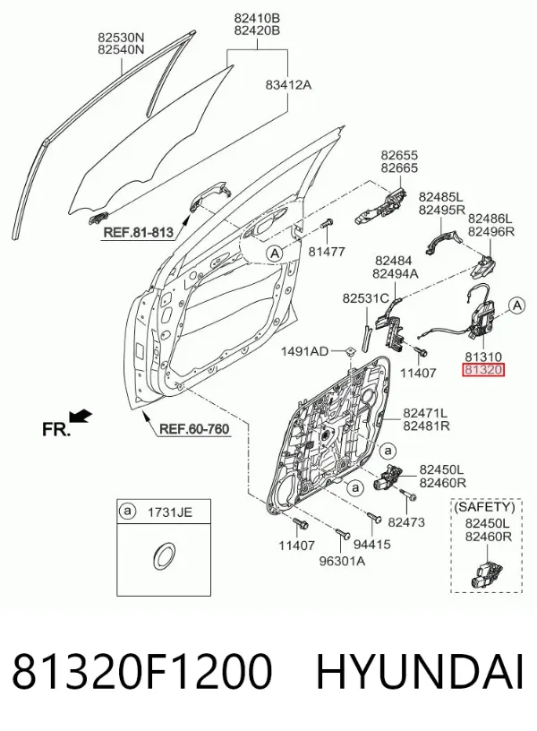 Zamek drzwi przednich prawych 81320F1200 Hyundai/Kia