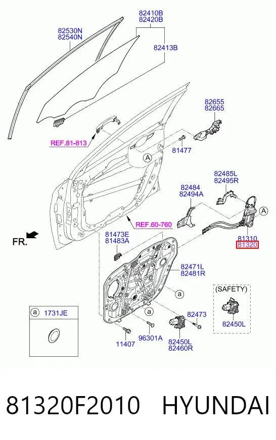 Zamek drzwi przednich prawych Hyundai Elantra VI