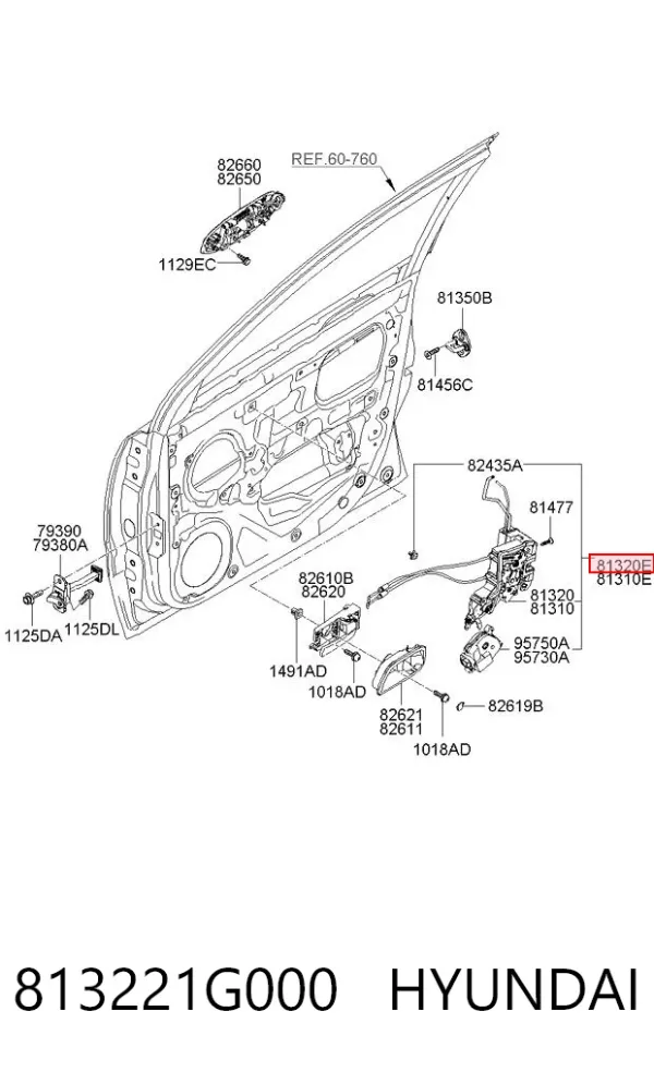 Zamek drzwi przednich prawych 813221G000 Hyundai/Kia