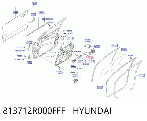 Linka (cięgno) otwierania zamka drzwi przednich 813712R000FFF Hyundai/Kia