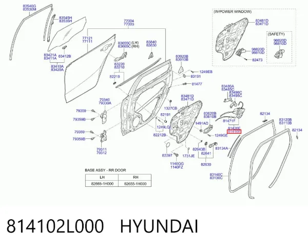 Zamek drzwi tylnych lewych 814102L000 Hyundai/Kia