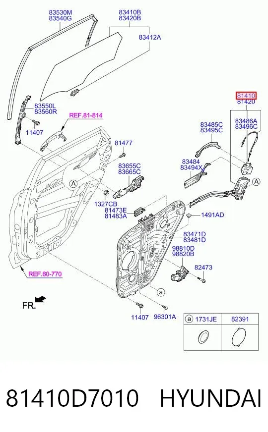 Zamek drzwi tylnych lewych 81410D7010 Hyundai/Kia