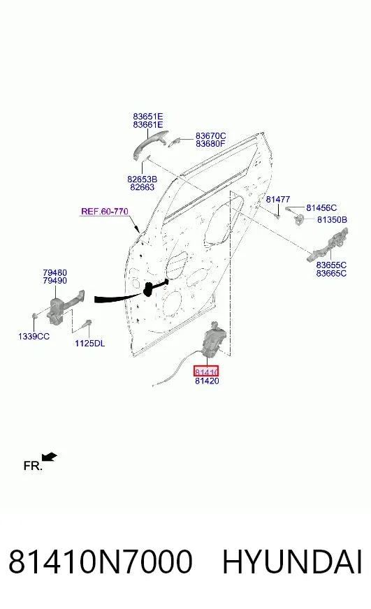 Zamek drzwi tylnych lewych 81410N7000 Hyundai/Kia