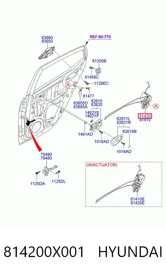 Zamek drzwi tylnych prawych Hyundai I10 PA
