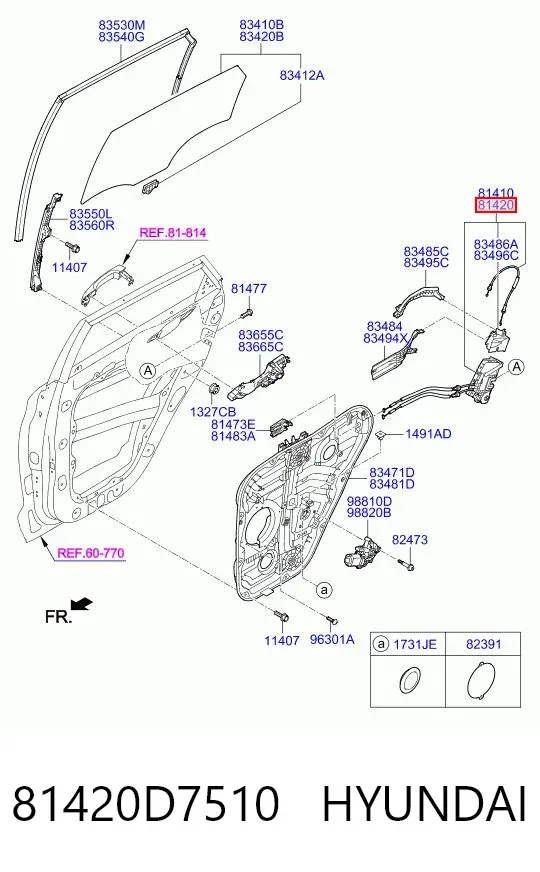 Zamek drzwi tylnych prawych 81420D7510 Hyundai/Kia