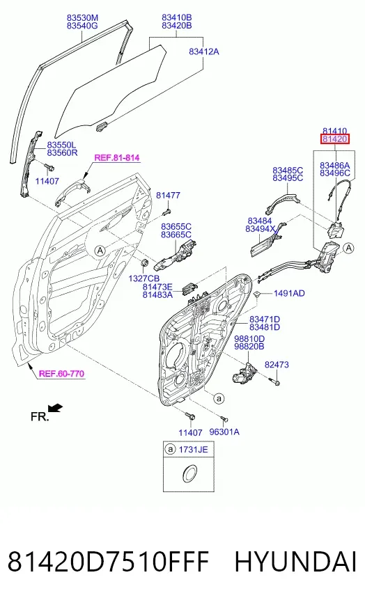 Zamek drzwi tylnych prawych 81420D7510FFF Hyundai/Kia
