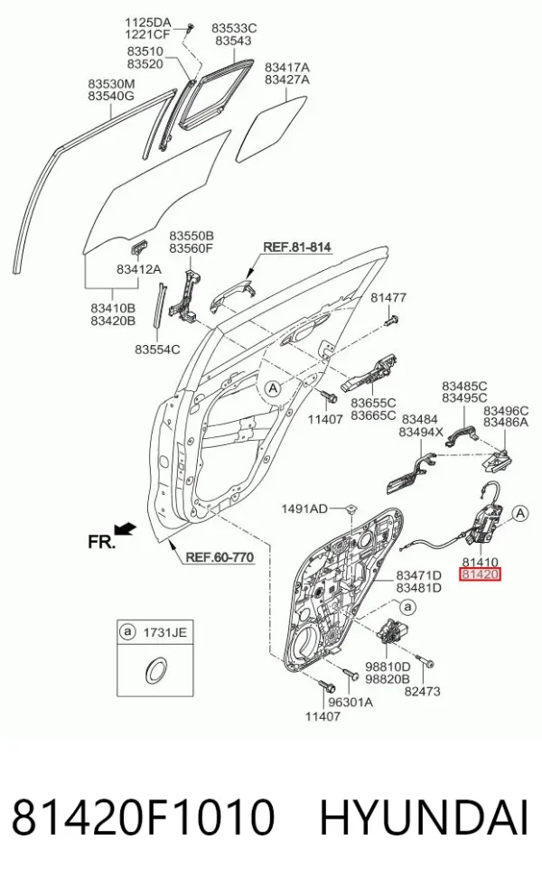 Zamek drzwi tylnych prawych 81420F1010 Hyundai/Kia