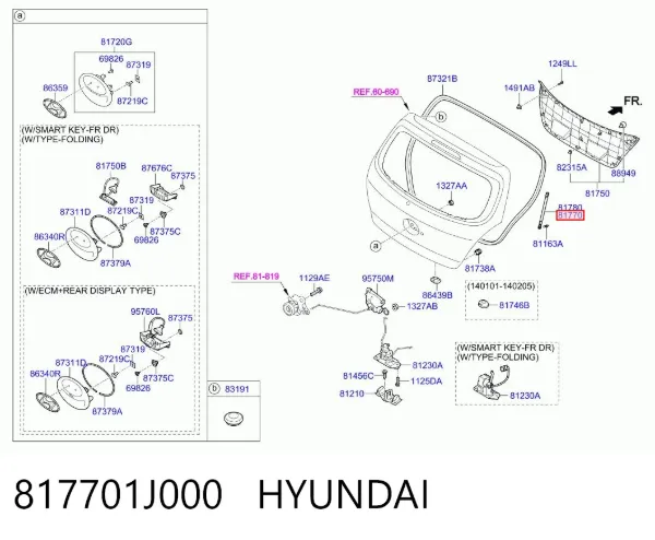 Amortyzator klapy bagażnika (3/5 drzwi-tylnych) 817701J000 Hyundai/Kia