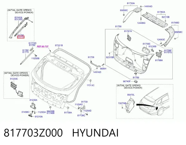 Amortyzator klapy bagażnika (3/5 drzwi-tylnych) 817703Z000 Hyundai/Kia