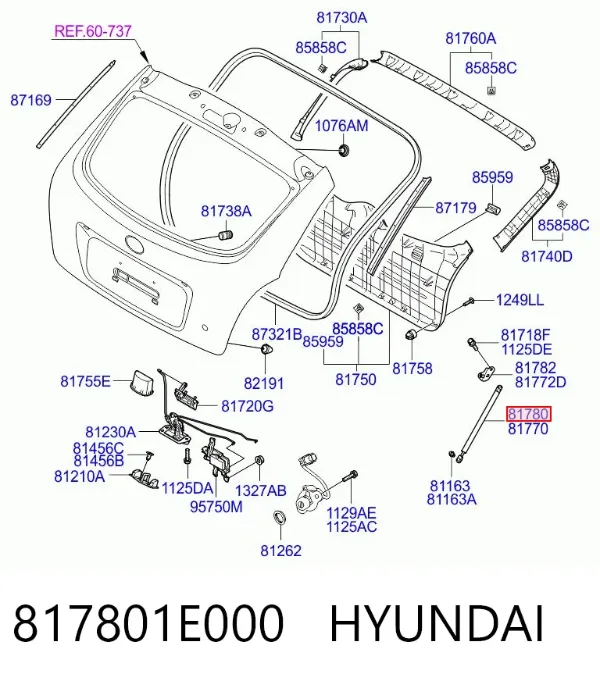 Amortyzator klapy bagażnika (3/5 drzwi-tylnych) 817801E000 Hyundai/Kia