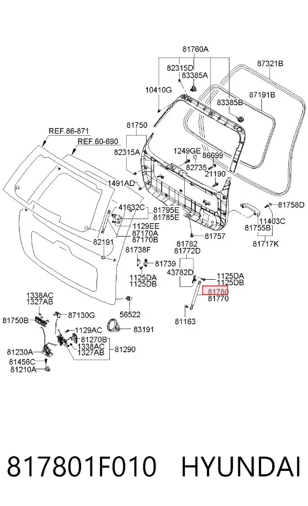 Amortyzator klapy bagażnika (3/5 drzwi-tylnych) 817801F010 Hyundai/Kia