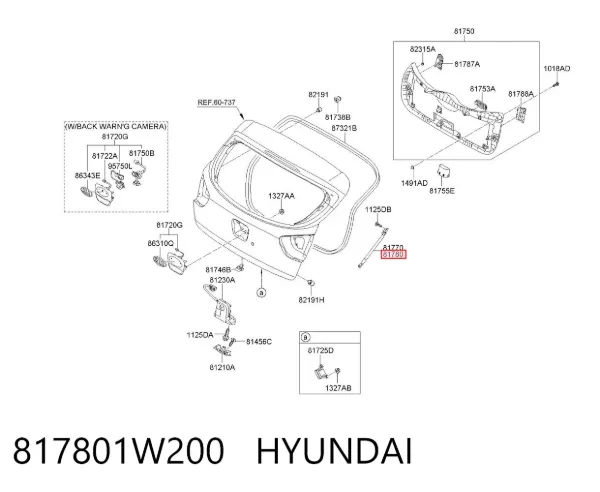 Amortyzator klapy bagażnika (3/5 drzwi-tylnych) 817801W200 Hyundai/Kia