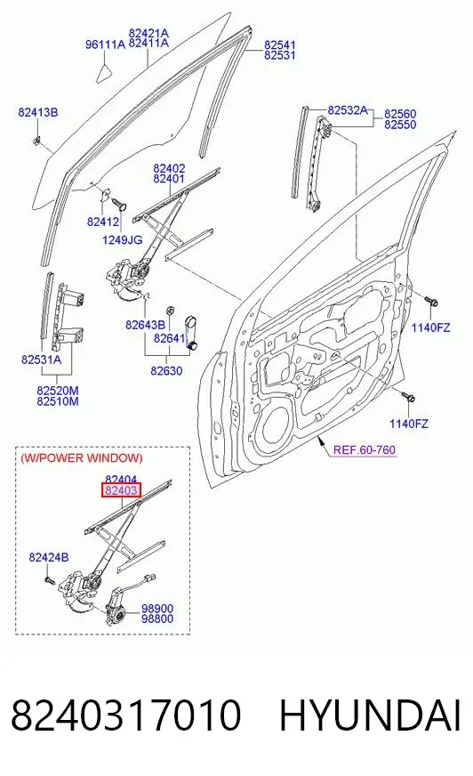 Mechanizm podnoszenia szyby drzwi przednich lewych 8240317010 Hyundai/Kia