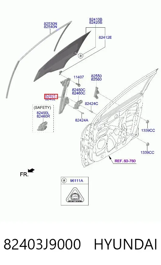 Mechanizm podnoszenia szyby drzwi przednich lewych 82403J9000 Hyundai/Kia