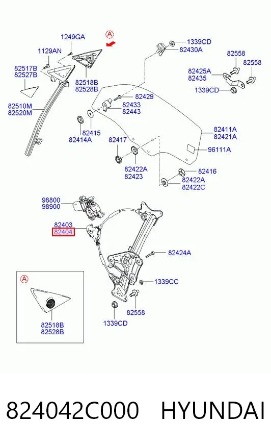 Mechanizm podnoszenia szyby drzwi przednich prawych 824042C000 Hyundai/Kia