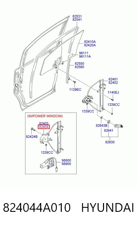 Mechanizm podnoszenia szyby drzwi przednich prawych Hyundai H-1 STAREX Starex