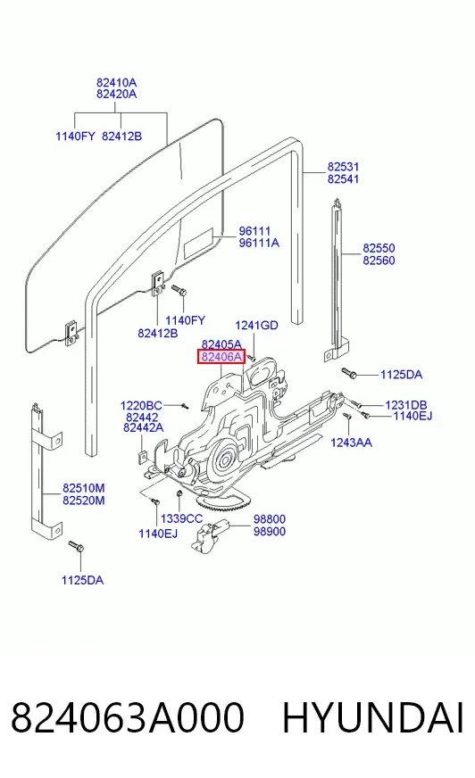 Mechanizm podnoszenia szyby drzwi przednich prawych Hyundai Trajet FO