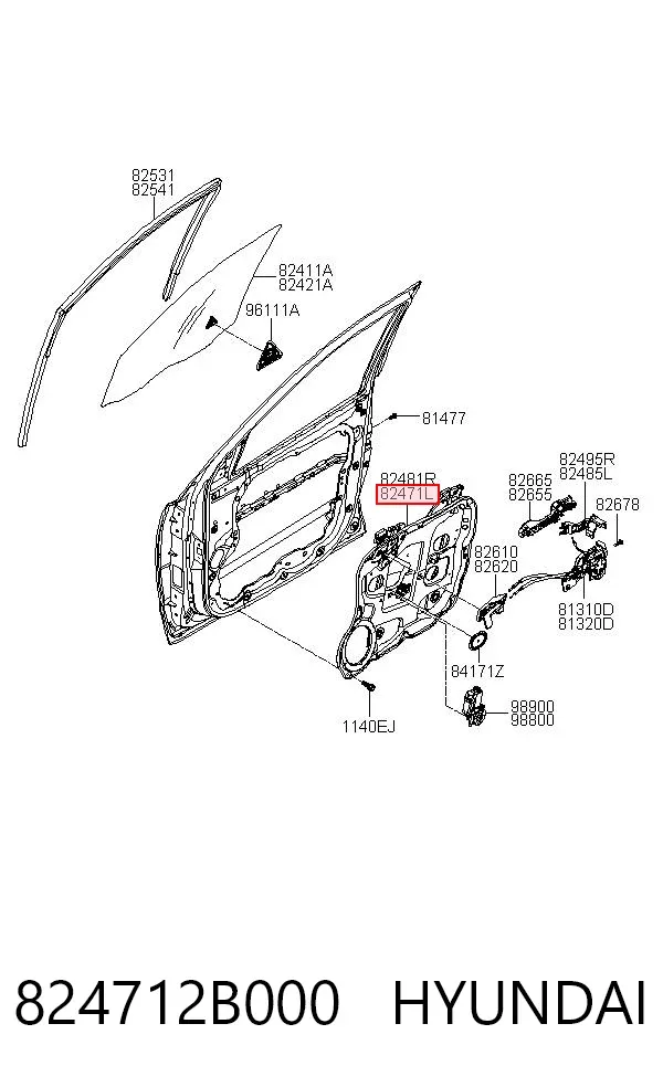 Mechanizm podnoszenia szyby drzwi przednich lewych 824712B000 Hyundai/Kia