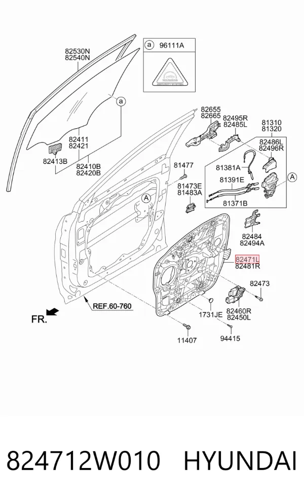 Mechanizm podnoszenia szyby drzwi przednich lewych Hyundai Santa Fe III