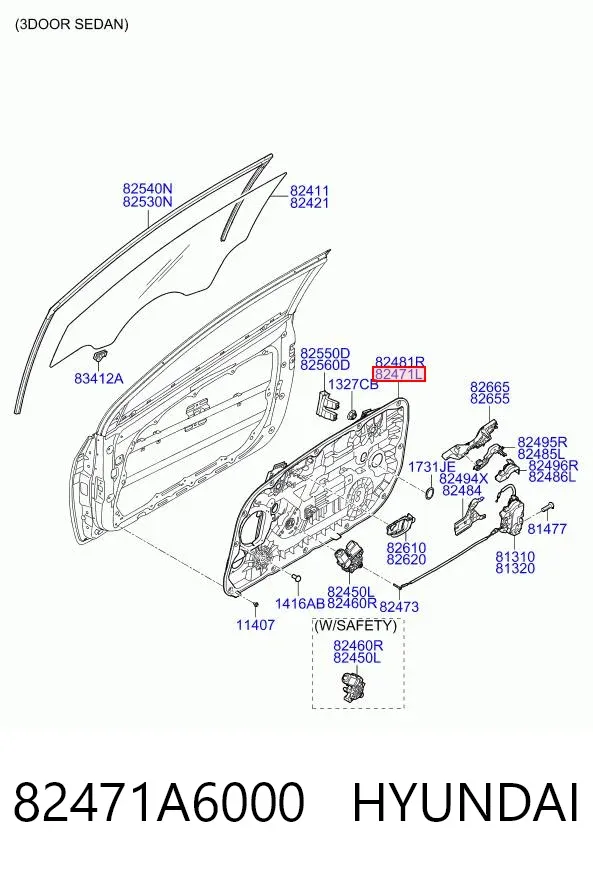 Mechanizm podnoszenia szyby drzwi przednich lewych 82471A6000 Hyundai/Kia