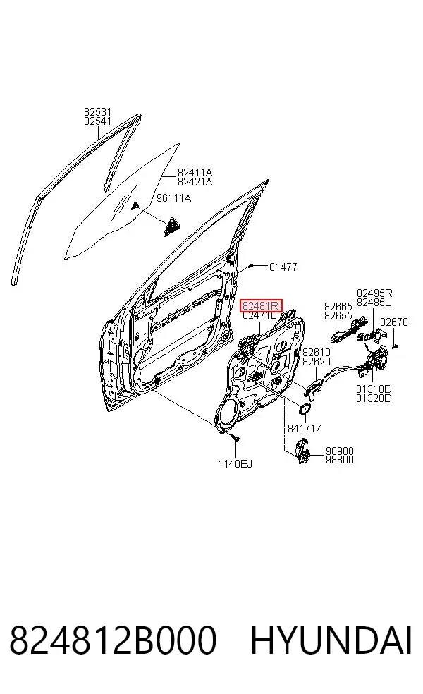 Mechanizm podnoszenia szyby drzwi przednich prawych Hyundai Santa Fe II