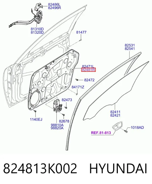 Mechanizm podnoszenia szyby drzwi przednich prawych 824813K002 Hyundai/Kia
