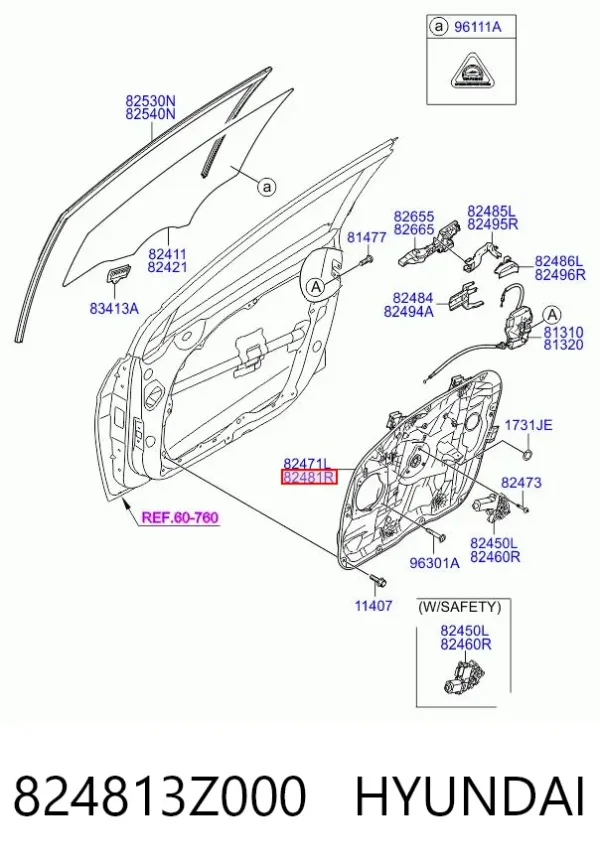 Mechanizm podnoszenia szyby drzwi przednich prawych Hyundai I40 I