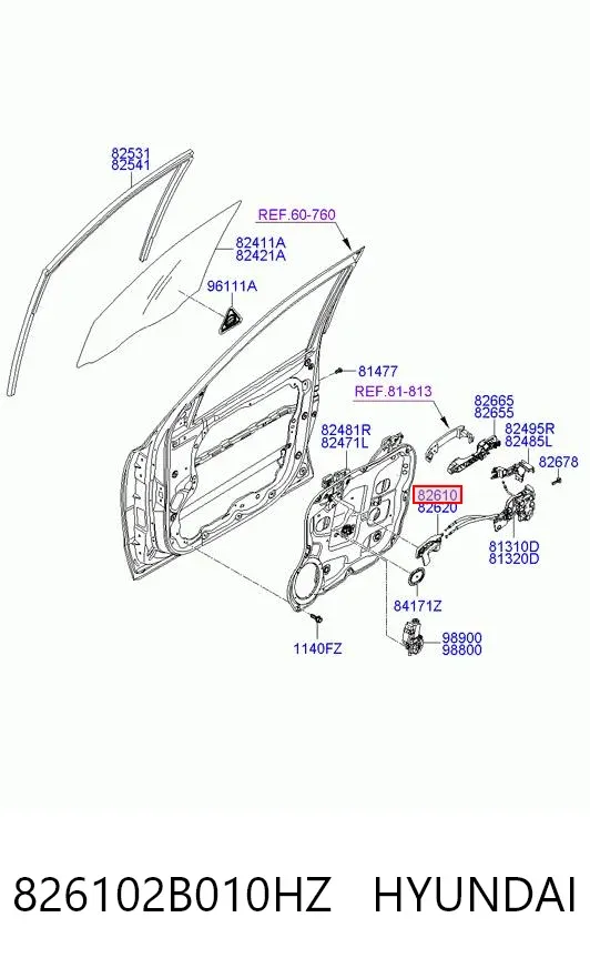 Klamka drzwi przednich wewnętrzna lewa 826102B010HZ Hyundai/Kia