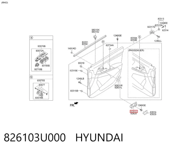 Klamka drzwi lewych przednia/tylna wewnętrzna 826103U000 Hyundai/Kia