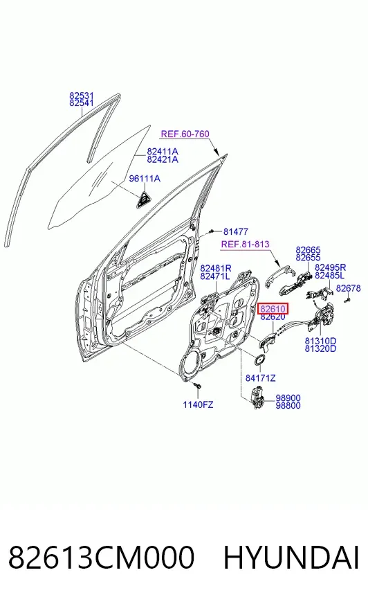Klamka drzwi przednich wewnętrzna lewa 82613CM000 Hyundai/Kia
