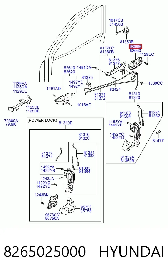 Klamka drzwi przednich zewnętrzna lewa 8265025000 Hyundai/Kia