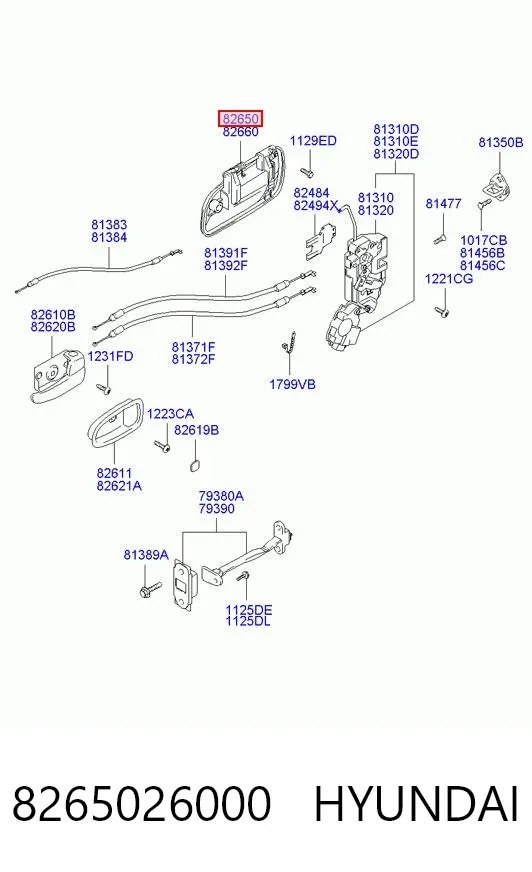 Klamka drzwi przednich zewnętrzna lewa 8265026000 Hyundai/Kia