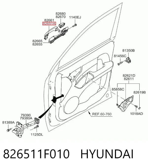 Klamka drzwi przednich zewnętrzna lewa 826511F010 Hyundai/Kia